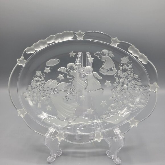 Mikasa Holiday Classics Crystal Candy Dish Oval 9" Stars Angels Christmas Decor - Picture 7 of 11